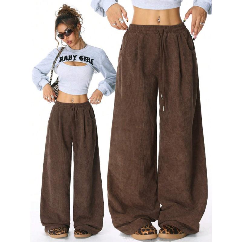 Neue Damen-Freizeithose im lässigen Stil, hohe Taille, weit geschnitten, mit Tunnelzug und fließendem Sitz für täglichen Komfort
