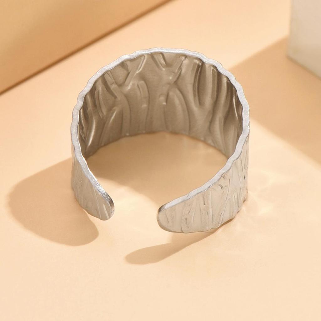Cross Retro Wide Band Gold-Plated Textured Stainless Steel Adjustable Ring