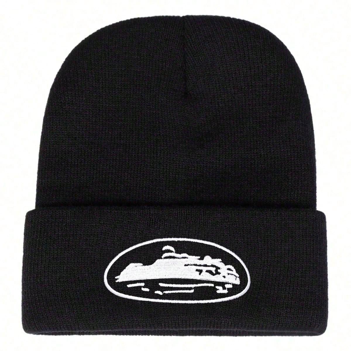 

Мужская вышитая теплая вязаная шапка с авианосцем, женские уличные зимние шапки, хип-хоп кепки, повседневная теплая шапка чёрный