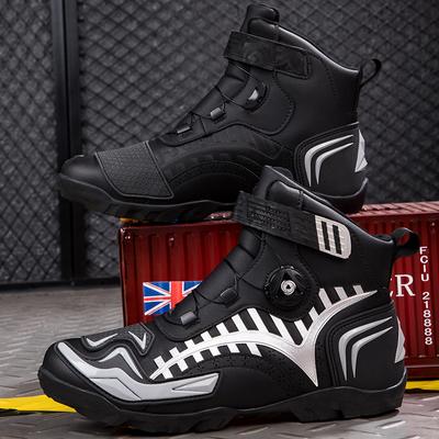 Mens  Motorcycle Boots Large Size Leather Rotation Button Anti -slip Anti -collision Competition Riding Shoes Winter Warm Boots Motorcycle Shoes