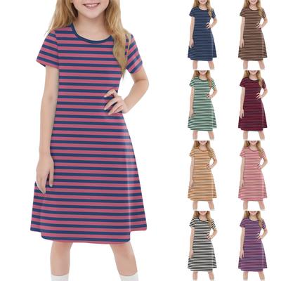 Detské letné ležérne módne šaty s krátkym rukávom a okrúhlym výstrihom