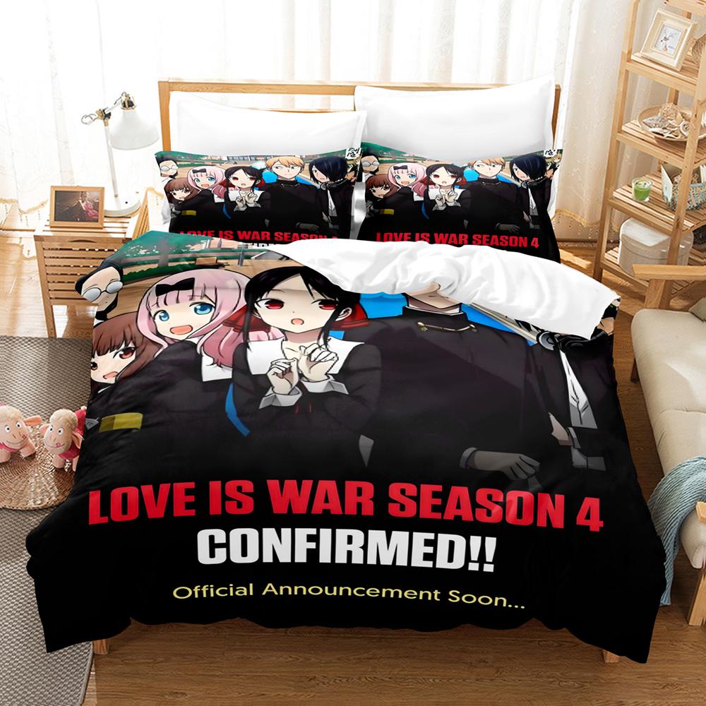 Kaguya Sama Love Is War Bettwäsche-Set 3-teilig Kaguya und Miyuki Herzform Roter Hintergrund Anime-Print Bettbezug Alle Größen