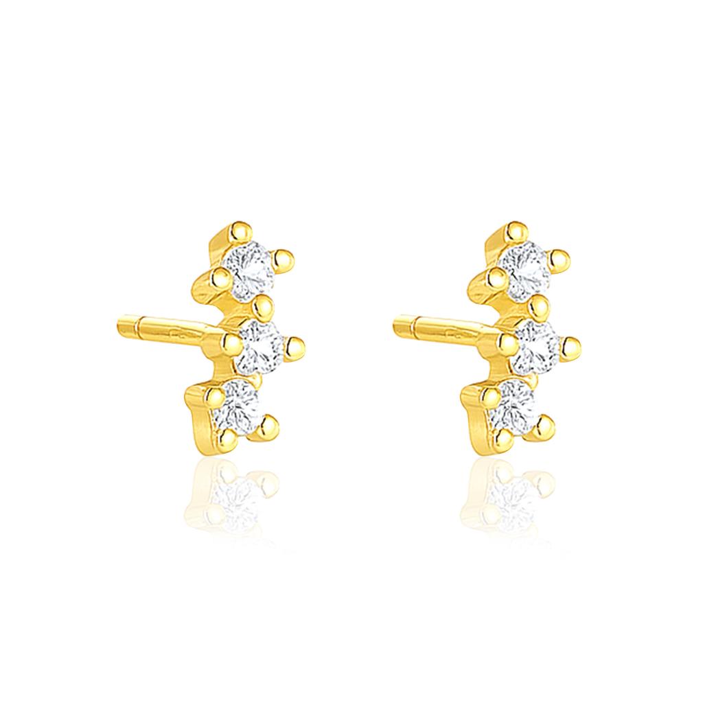 Minimal Vertical Triple Stud Earrings - Sterling Silver Yellow Plated