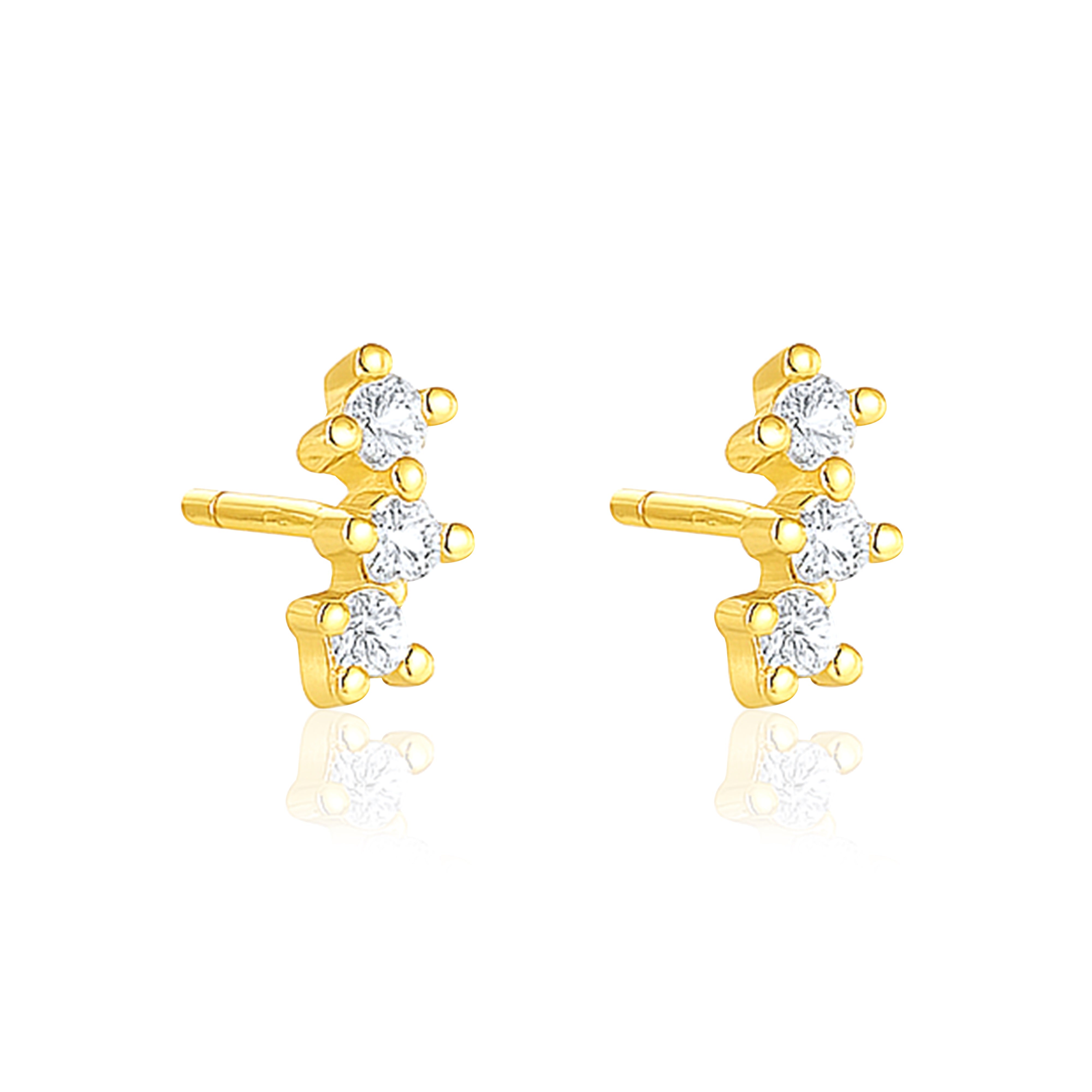 Минималистичные вертикальные тройные серьги-гвоздики - Желтое покрытие, стерлинговое серебро 925 пробы