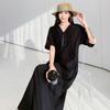 Solid Color Loose Dress Women Zipper Large Size Dress Chic Simple Long Dress  Vacation