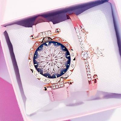 Sports Quartz Wristwatch Feminino Women Watch Sky Ladies Bracelet Clock Relogio Watches Set Starry Casual Leather  Accessories