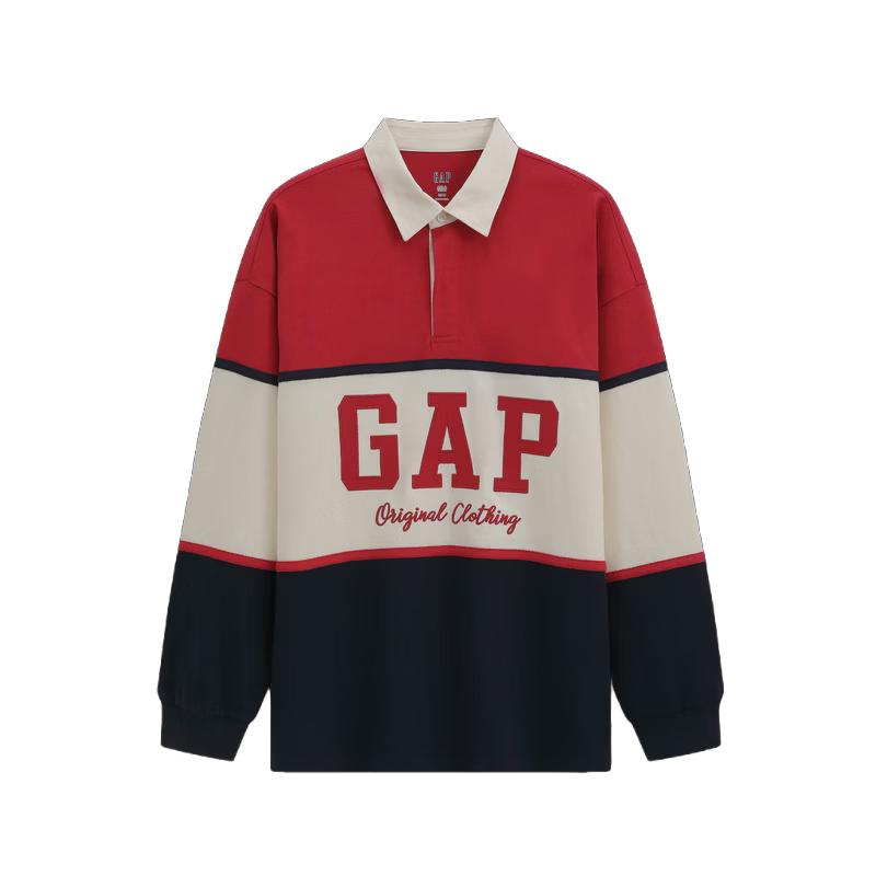 GAP Unisex 2026 Spring Vintage Washed Colorblock Relaxed Fit Long Sleeve Polo Shirt S
