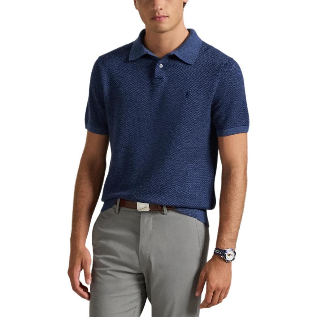 Polo Ralph Lauren FW24 Logo Embroidered Ribbed Short Sleeve Knit Top Men Tops Deep-Blue MNPGSWE1CM20023-400