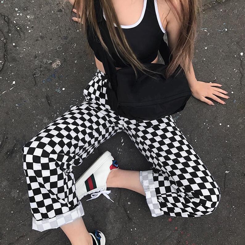 Buy Black And White Checkerbox Pants Loose Comfortable at affordable ...