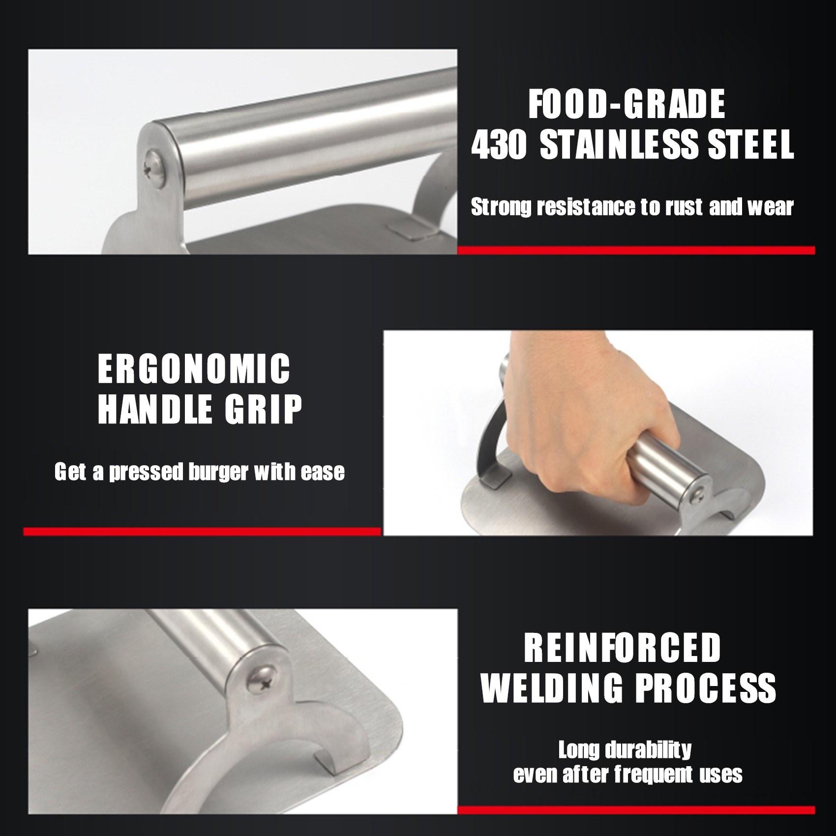 

Stainless Steel Burger Press Non-Stick Grill Smasher with Ergonomic Handle for Patty Making Grease Squeezing (without FDA Certification) Type A