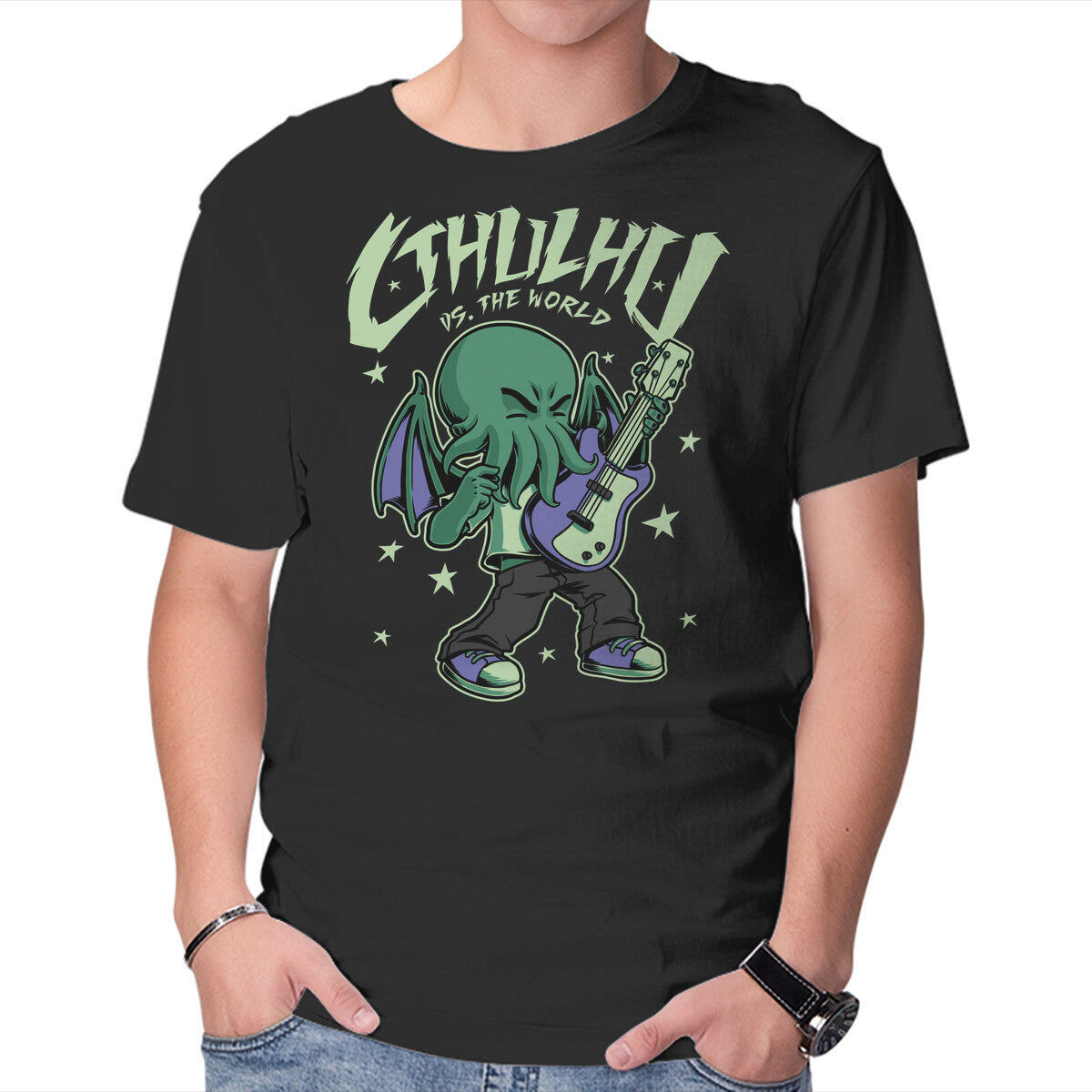 Unisex Crew Neck T-Shirt Cthulhu Guitar Comic Graphic Short Sleeve Casual Tee XXXL