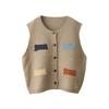 Dimanaf 2025 Women Sleeveless Autumn Buttons Vest Patch Sweaters Style Printing Knitting Loose Sweater