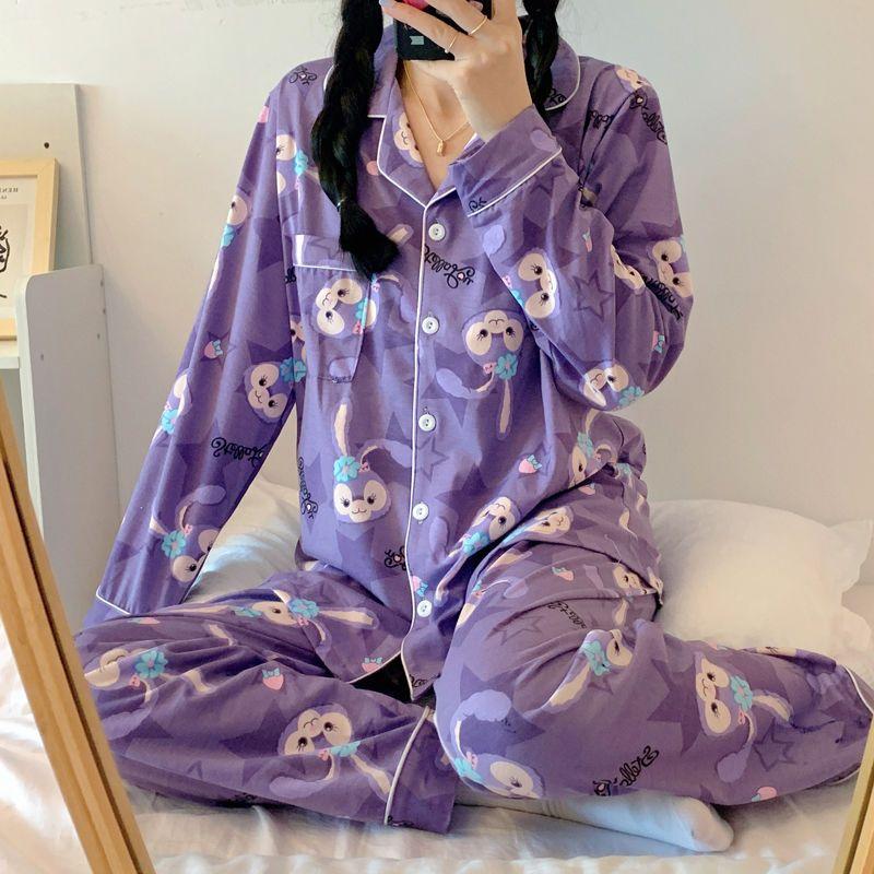 

Пижама зимняя новая из чистого хлопка с длинными рукавами брюки комплект из двух предметов мультфильм повседневная женская пижама домашний комплект M