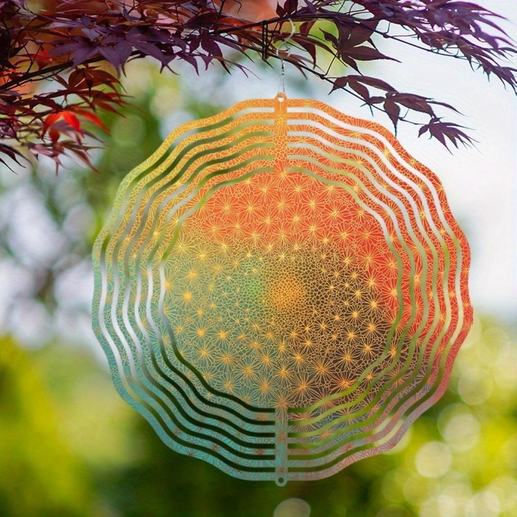 Elegantes Hänge-Windspiel 25,4 cm mit 360°-Drehung Künstlerisches Metalldesign Bunte geometrische Muster Perfekt für Balkon