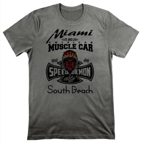 Muscle car T-Shirt Retro racing Skull Motorcycle Tattoo Miami Vegas gray XIX tee M