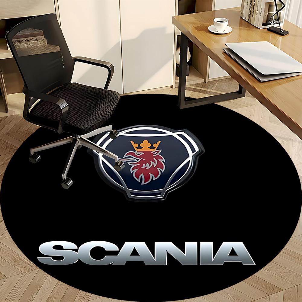 1PC Scania Logo Office Round Rug - Perfect for Office or Study Decor, Machine Washable, Non-Slip Backing, Decorative Floor Mat