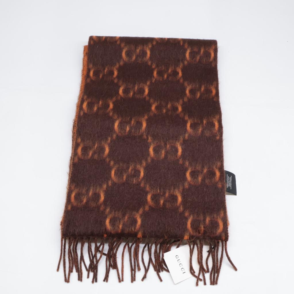 Gucci [Brand new/Domestic Genuine] 537556 4G275 7665 GG Pattern Alpaca Blend Wool Scarf 30 X 196 Cm Black / orangeUsed