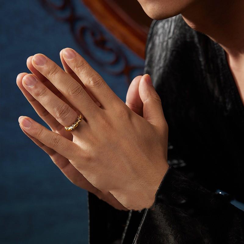 Adjustable Open Ring Men Women Vintage Bronze Gold Plated Dragon Motif Geometric Statement
