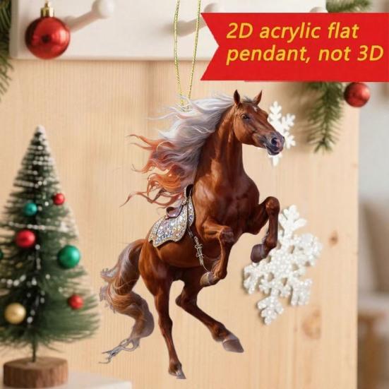 2D Horse Hanging Ornament Acrylic Flat Horse Decoration Christmas Tree Ornament for Horse Lovers Equestrian Gifts Holiday Decor