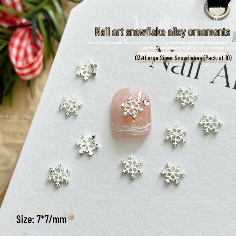 

10 шт. Украшения для ногтей в виде снежинок: Металлические аксессуары со стразами золотого и серебряного цвета для зимы и осени