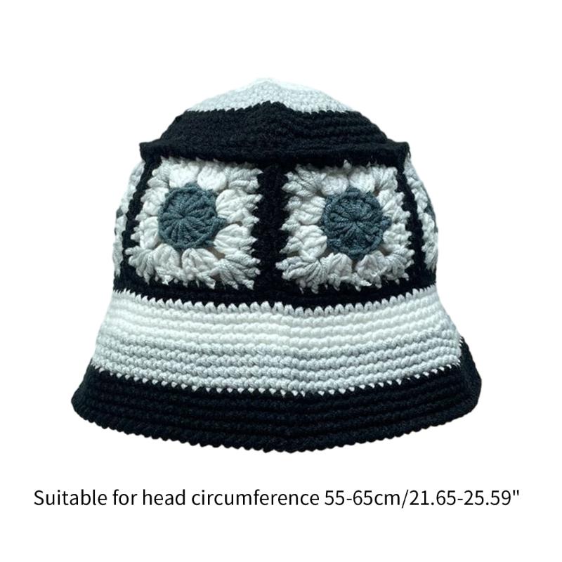 Sweet Girl Crochet Bucket Hat Cute Ladies Fisherman Cap with Flower Pattern Woman Teenagers Casual Summer Sunproof Hat