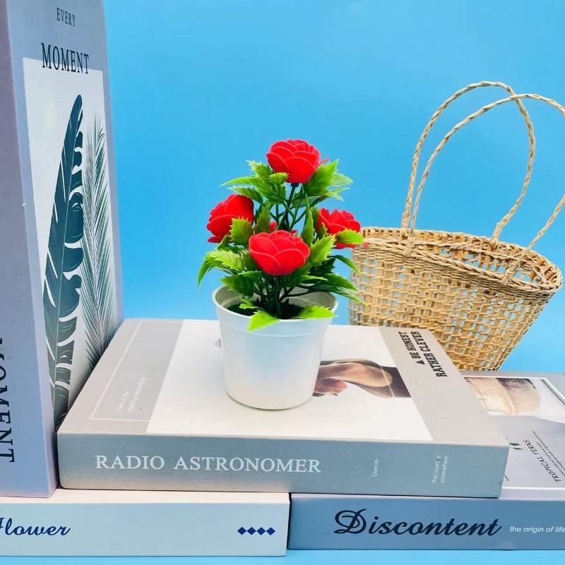 Simulated Rose Potted Plant Creative Decoration Home Green Indoor and Outdoor Landscape Bedrooms Living Rooms, Desktop Decor