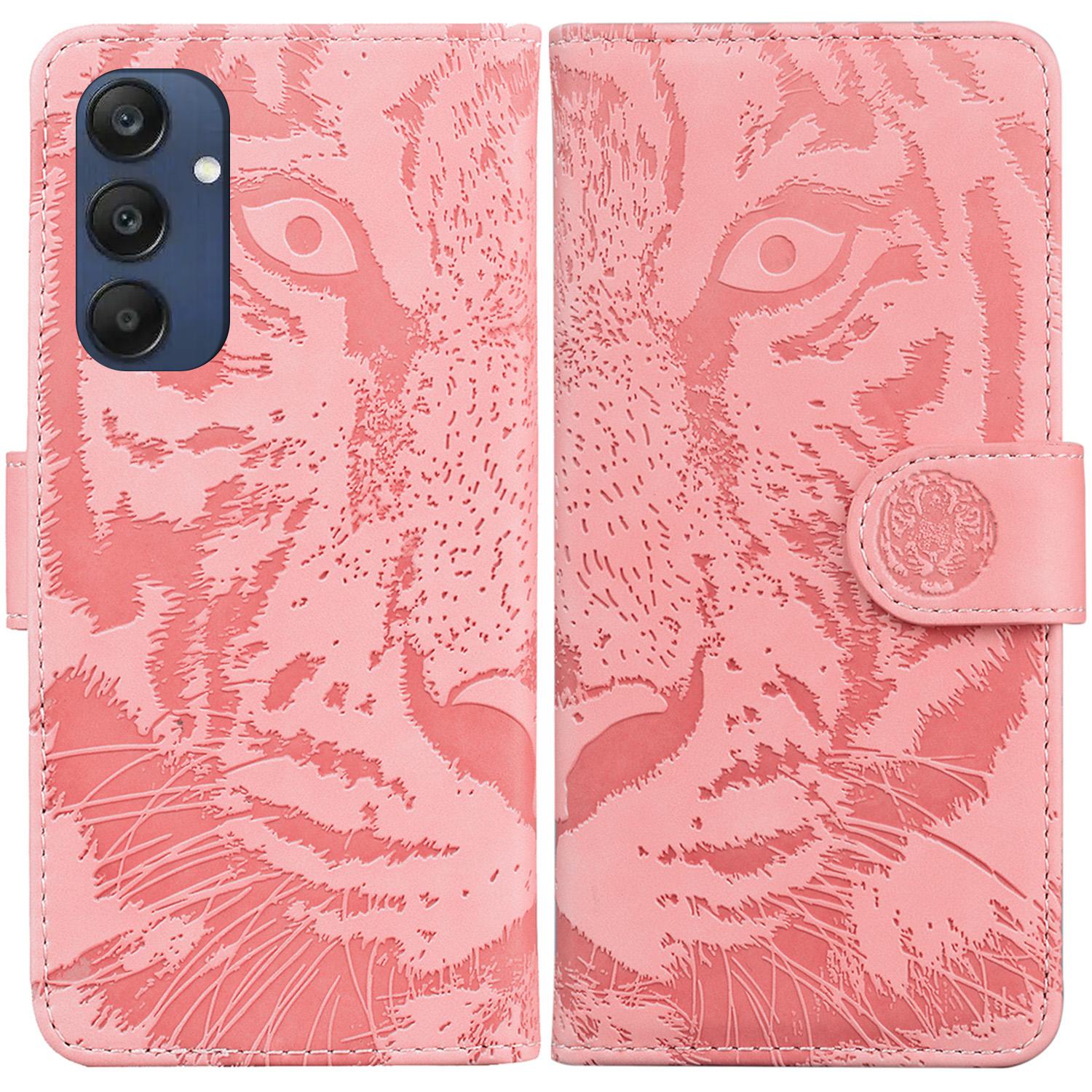 

For Samsung Galaxy M35 5G Phone Case Leather Wallet Cover Tiger Imprint Pink