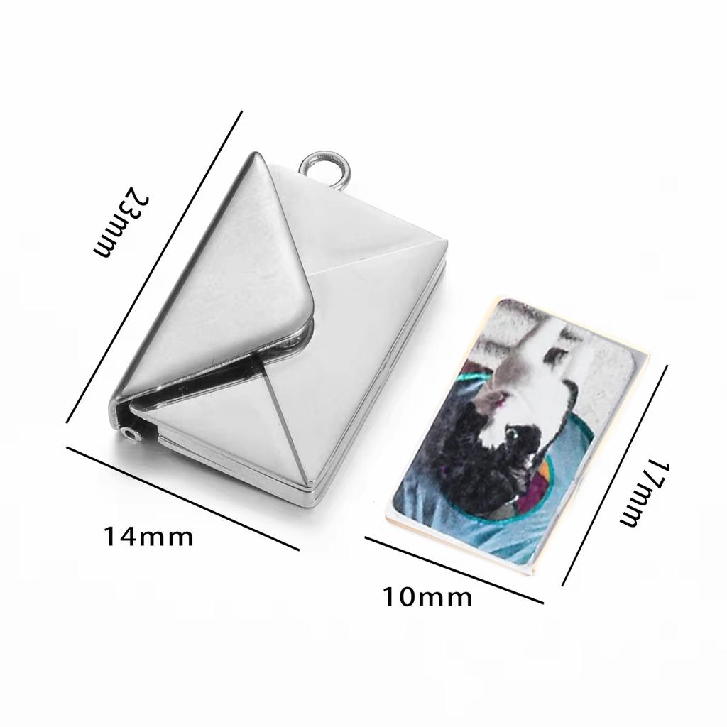 Stainless Steel Customized Letter Envelope Necklace Locket Jewelry Secret Love Note Pendant Engraved Note Photo for Women