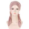 Solid Color Muslim Headscarf Hat Thin Summer Rhinestone Hijab Caps  Ramadan