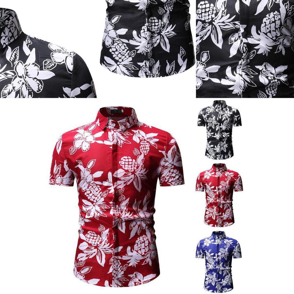 Luxurious Men's Hawaii Floral Casual Shirt With Short Sleeves And Slim Fit Design