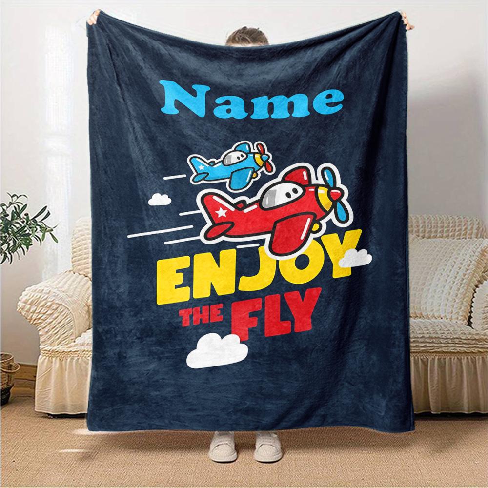 Custom Name Cute airplane Theme Printed Blanket - Perfect for Couch, Bed, Travel & Outdoor Use | Machine Washable, Cozy & Durable.