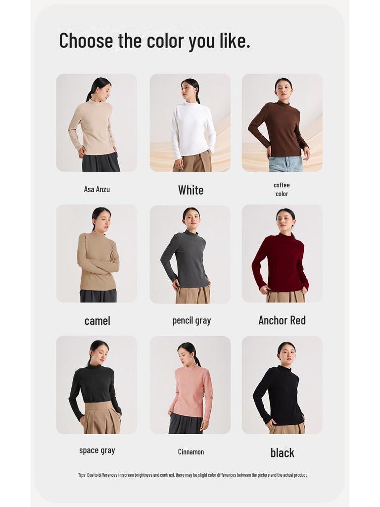 460G Women's Velvet Half-High Collar Warm Long-Sleeve T-Shirt - Winter & Autumn