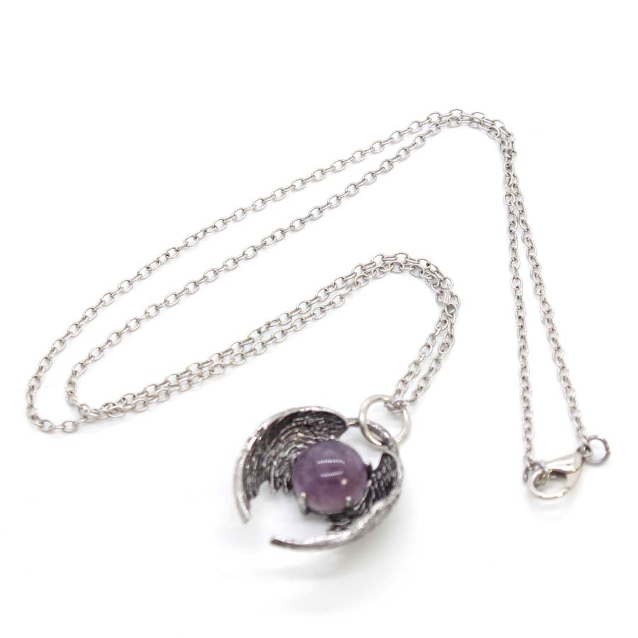 Angel Fly Wings Stone Pendant Necklace for Women, Natural Amethyst Lapis Lazuli Cabochons Stone Pendants, Necklaces, Jewelry Chain