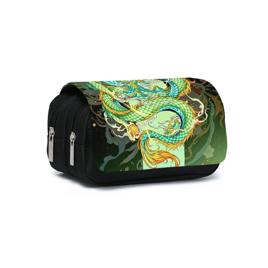 Divine Dragon Print Double Layered Flip Pen Case for Boy/Girls Best Gifts 2D Cartoon School Supplies Pencil Case for Children