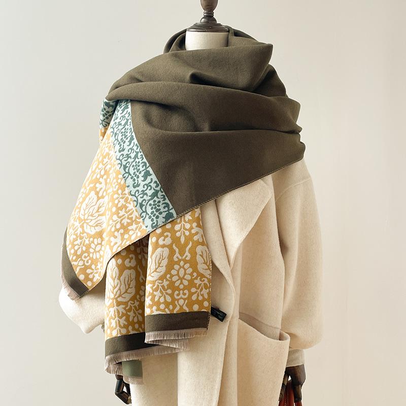 Winter Two-Sided Ethnic Style Cashmere Jacquard Scarves High Quality Women Thicken Wrap Shawl Ladies Wool Pashmina Scarf