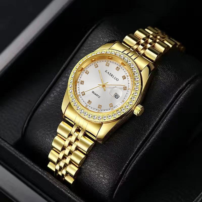 Diamantbesetztes Stahlarmband Damen Laojia Serie Uhr Wasserdicht Kalender Lässig Multifunktionsuhr Leuchtend Quarz