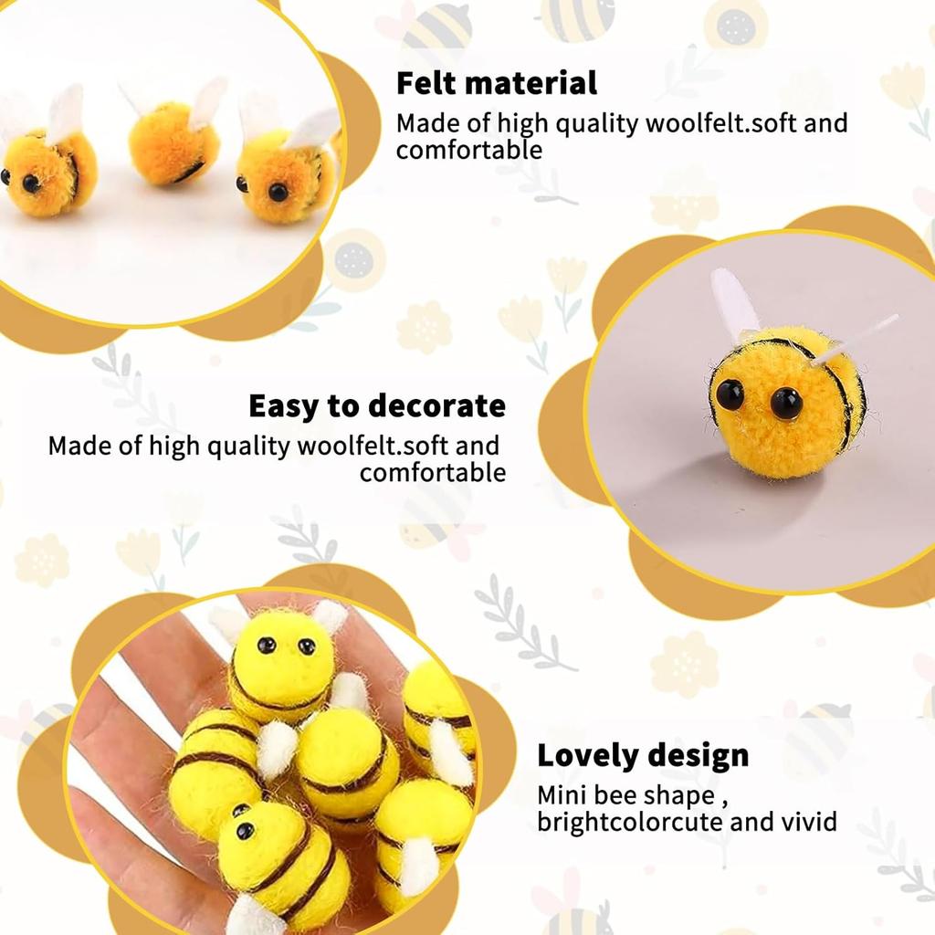 20Pcs Bee Pompom Hair Ball Polyester Child Headdress Wedding Figurines Party DIY Handmade Material Hat Clothing Home Decor
