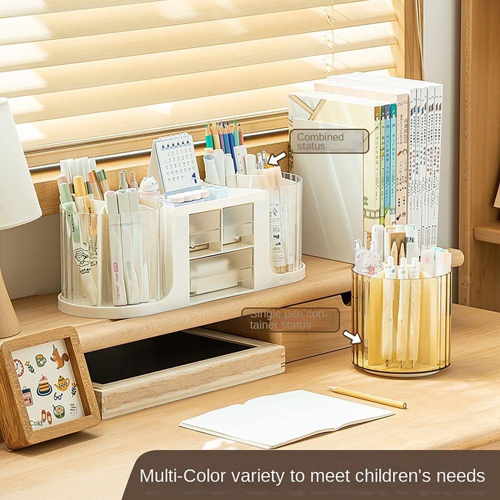 Double Rotation Drawer Pen Holder Desk Stationery Storage Pencil Container Students