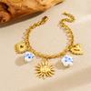 DIEYURO 316L Stainless Steel Golden Sun Heart Ceramic Flower Pendant Bracelet For Women New Classic Wrist Chain Jewelry Gift