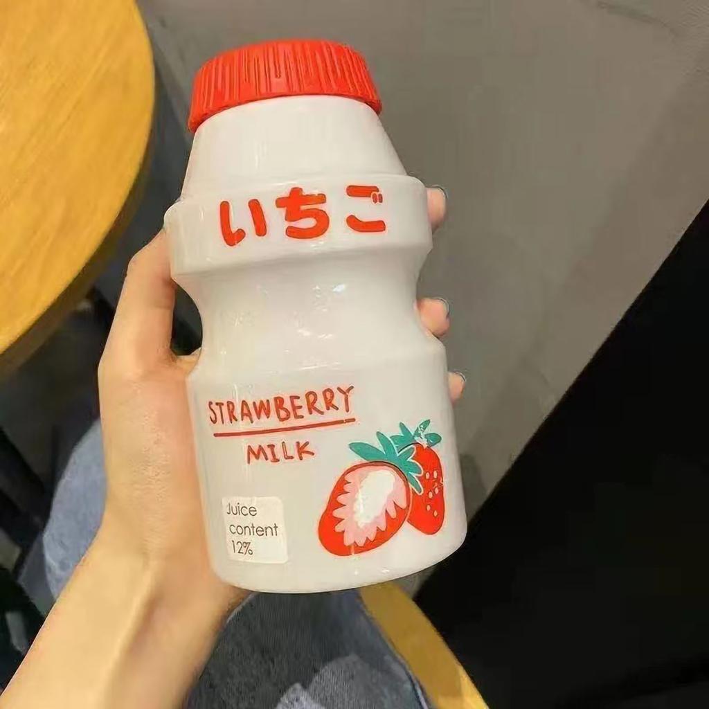 Portable Children Drinking Bottle with Strap PC Plastic Outdoor Water Cup Cute Fruit Pattern Red 480ML