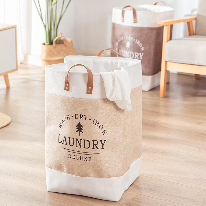Foldable Laundry Basket Dirty Clothes Storage Bag Oxford Cloth Handbag with Handle Strap
