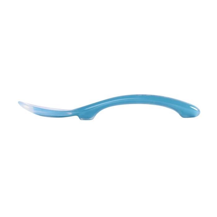 Cuillère 2ème âge en silicone - BEABA - Blue - Manche adapté à la main d'enfant - Repose cuillère