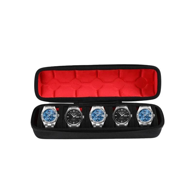 Boîte de Voyage pour Montres à 1/2/3/5/6/10 Fentes, Étui Rigide Roulé pour Montres, Boîte Organisateur de Voyage pour Montres avec Coussin Ajusté, Doublure en Microfibre Rouge
