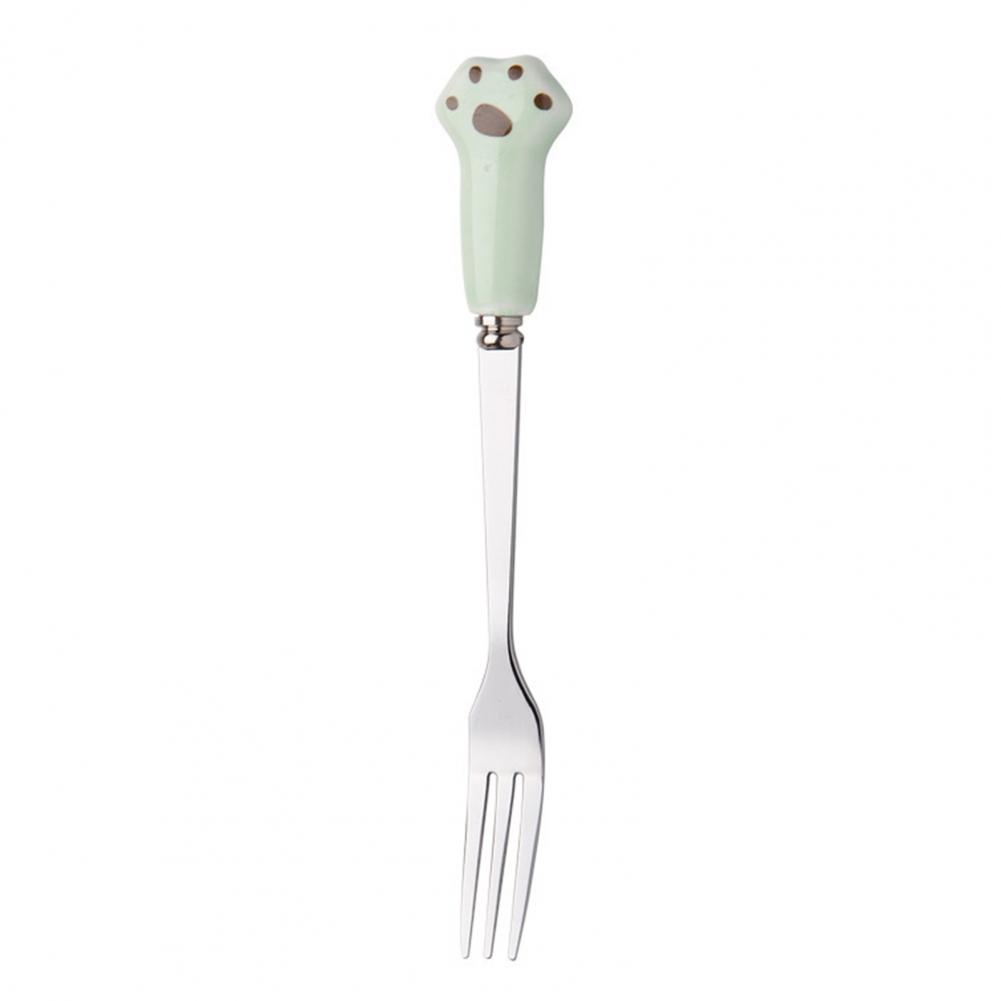 13cm Cake Fork Stainless Steel Cartoon Cat Claw Paw Fork Novelty Smooth Edges Ceramic Handle Fork For Fruits Desserts Noodles