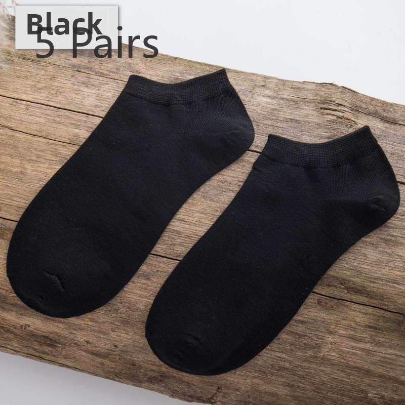 5 Pairs of Men's Retro Solid Color Short Tube Invisible Breathable Sweat Absorption Shallow Mouth Boat Socks