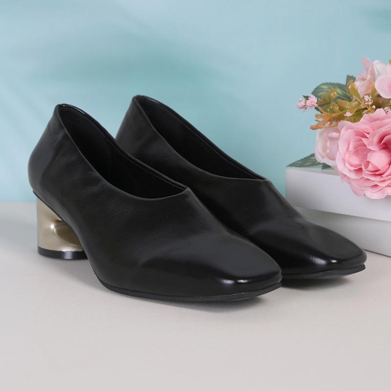 Fashion Luxury Square Toe Leather Chunky Loafers Women's Shoes Luxury Brand Heels Autumn New Fashion Elegant Dress Pumps Zapatos Mujer