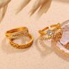 Simple wind sugar cube multi-layer diamond-encrusted zircon open ring women's stainless steel light luxury unique adjustable ring