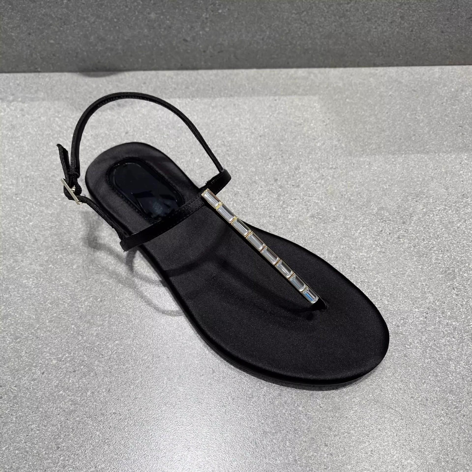 

Fashion new designer T-strap gladiator sandals women flat heel crystal narrow band sandalias mujer silver thong sandals big size 43 34 чёрный