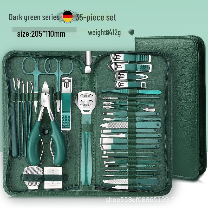 Dark Green 35-Piece Nail Clipper & Manicure Set with Zip Bag