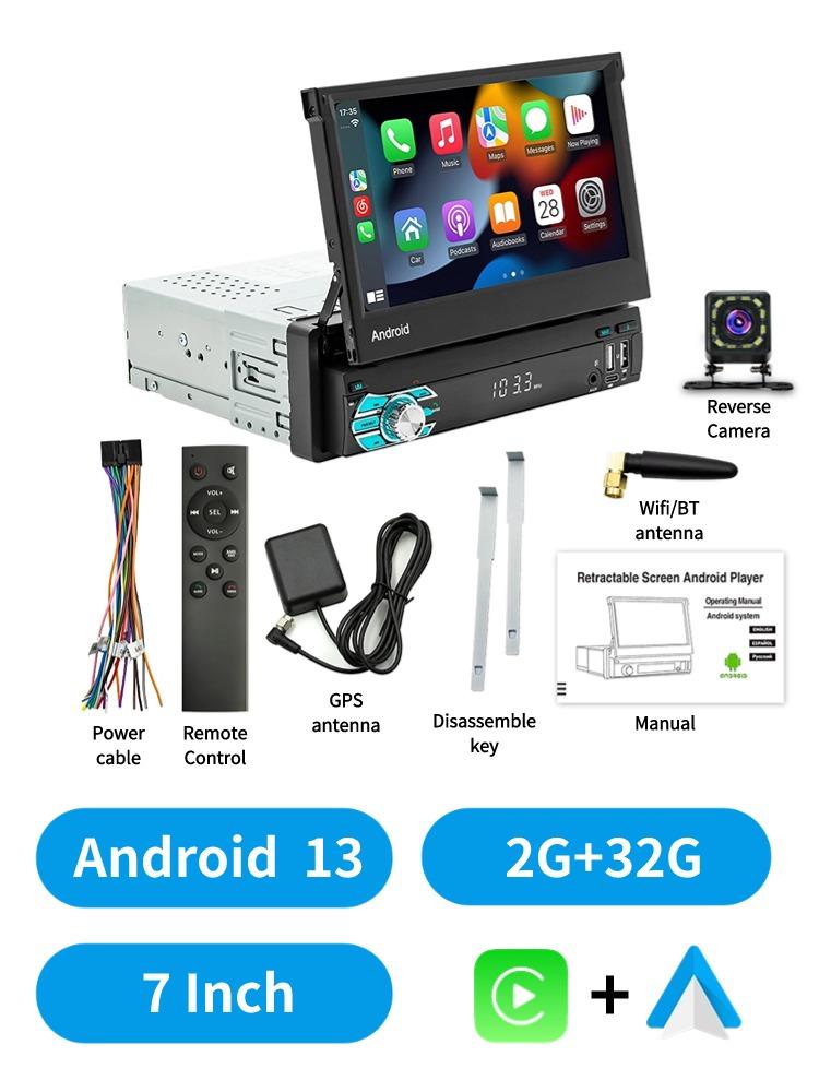 ACODO 1 Din 7" Electric Retractable Screen Android 13 Carplay Car Radio GPS Navigation Multimedia Player Audio Video Head Unit